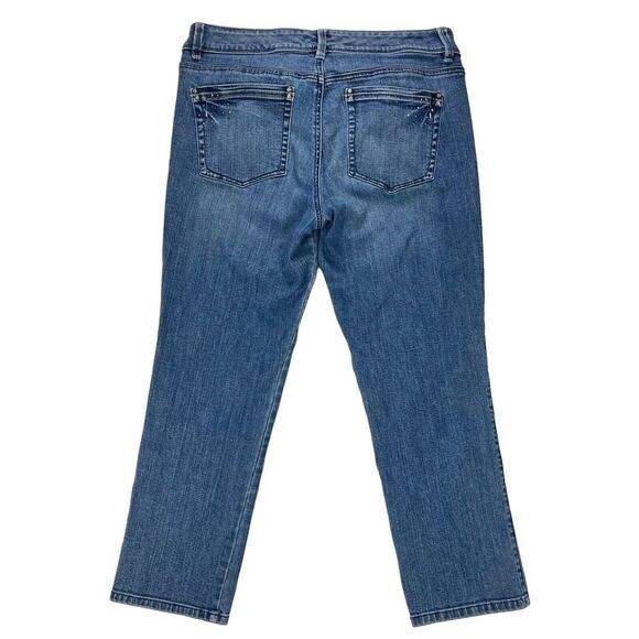 White House Black Market Jeans 10 Blue Blanc Rhinestone Beads Slim Crop Denim - Picture 6 of 13